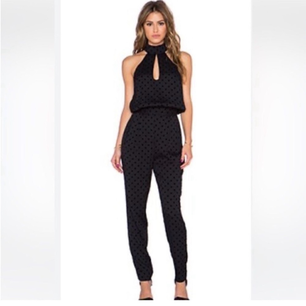 Zimmermann Rhythm Flocked Black Polka Dot Sleeveless Keyhole Jumpsuit